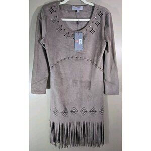 NWT Pretty Angel Linen Blend Studded Cut Out Tassel Mini Dress Sz S Western